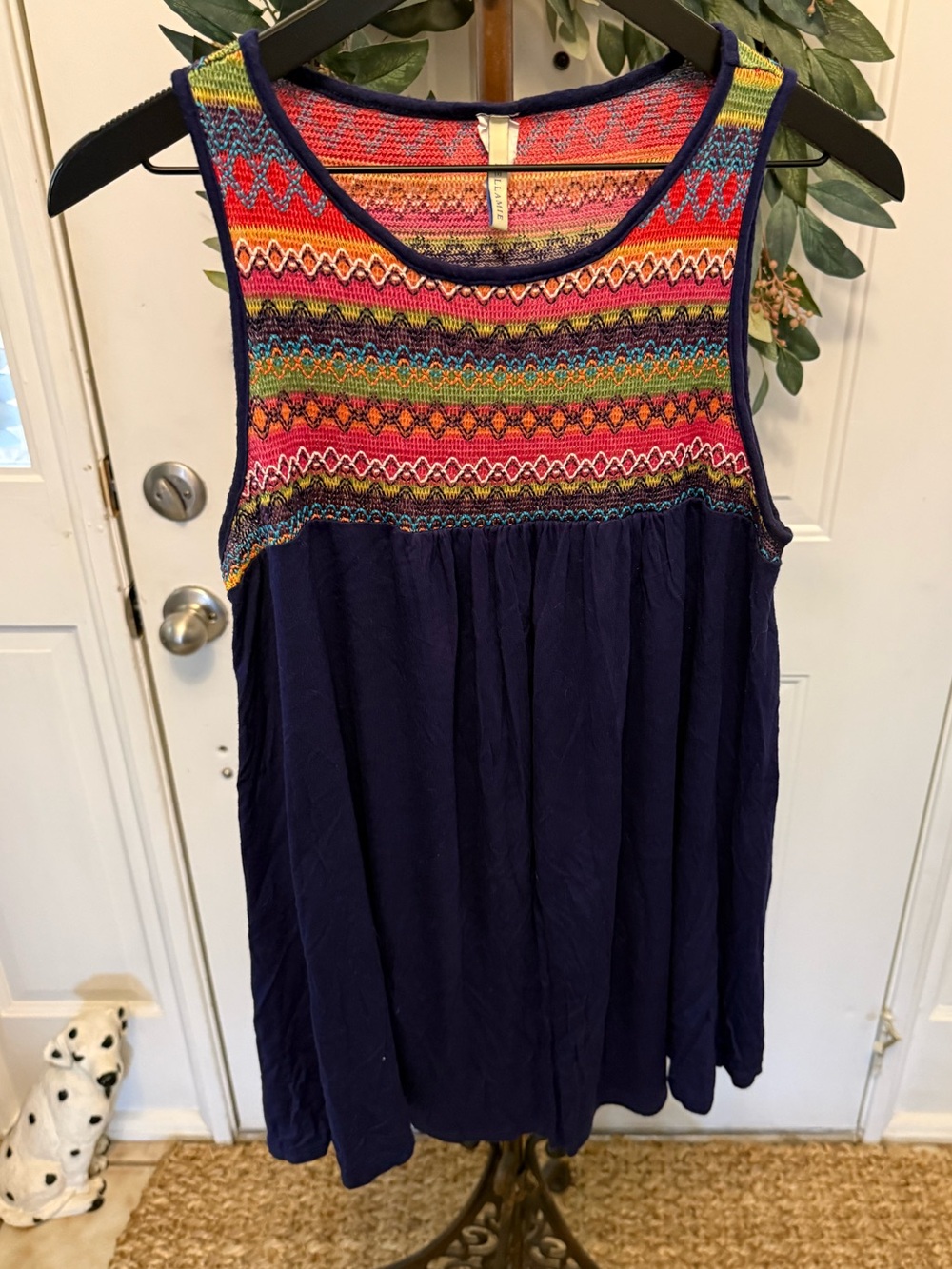 Bellamie Boho Embroidered Longline Soft Tank Top Sleeveless Top M L